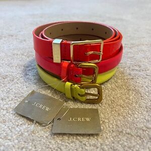 J. Crew 3x Patent Leather Skinny Belts Neon Red, Pink and Yellow S
